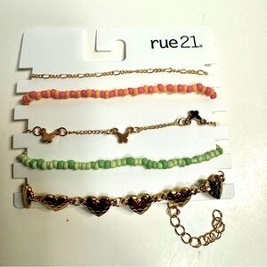 Rue 21-Set of five jewelry anklets. Beads and metal
